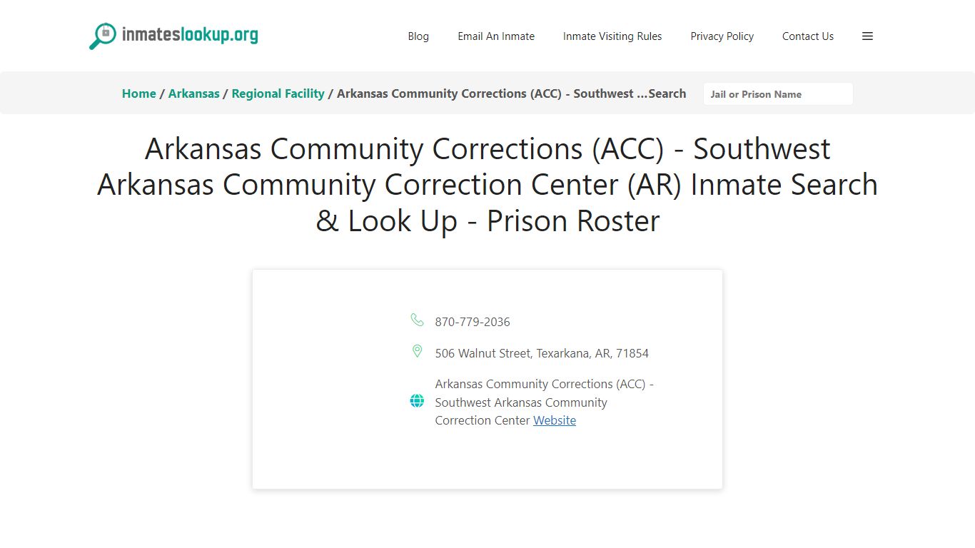 Arkansas Community Corrections (ACC) - Inmate Lookup | Inmate Search ...