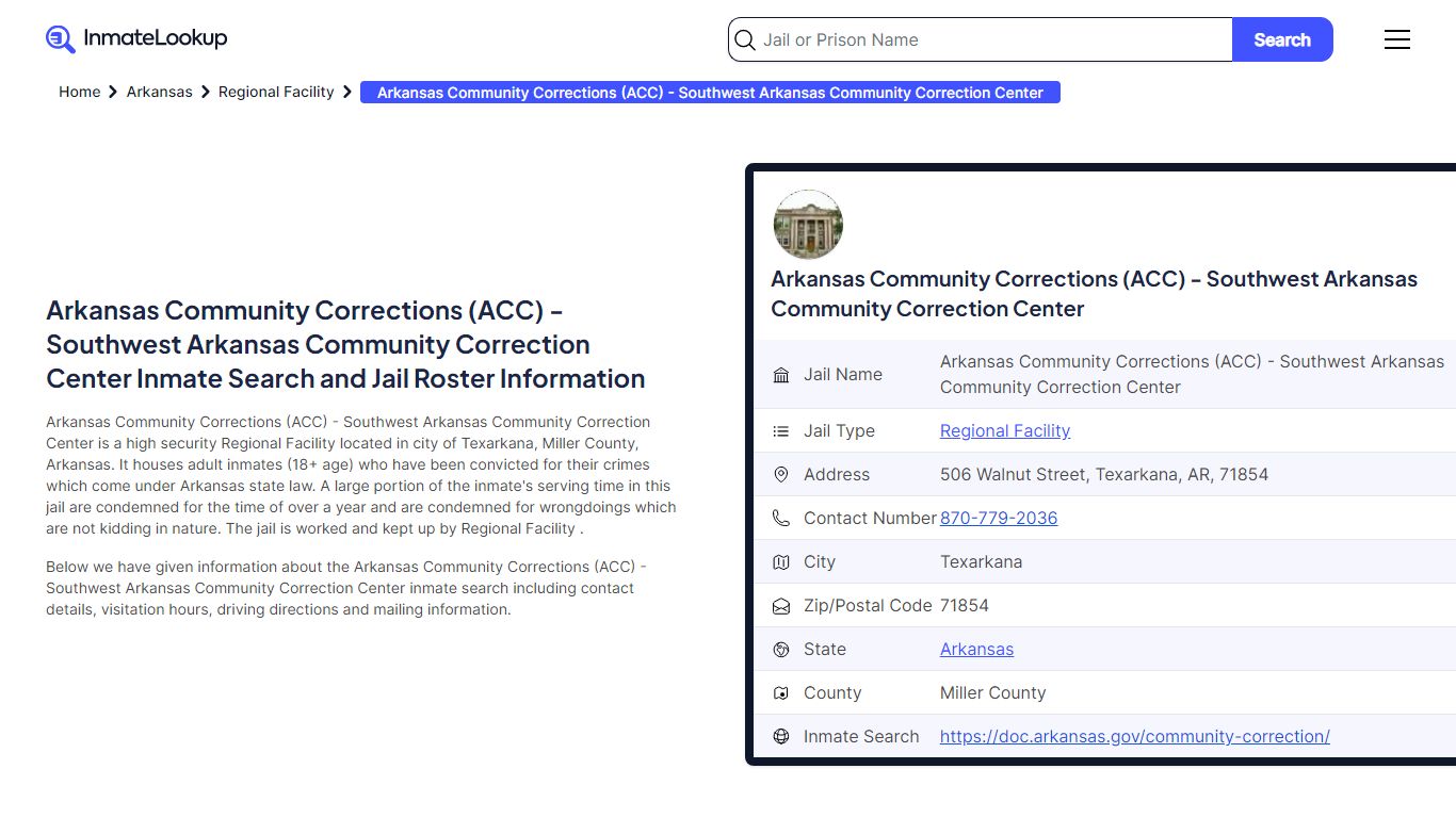 Arkansas Community Corrections (ACC) - Inmate Lookup